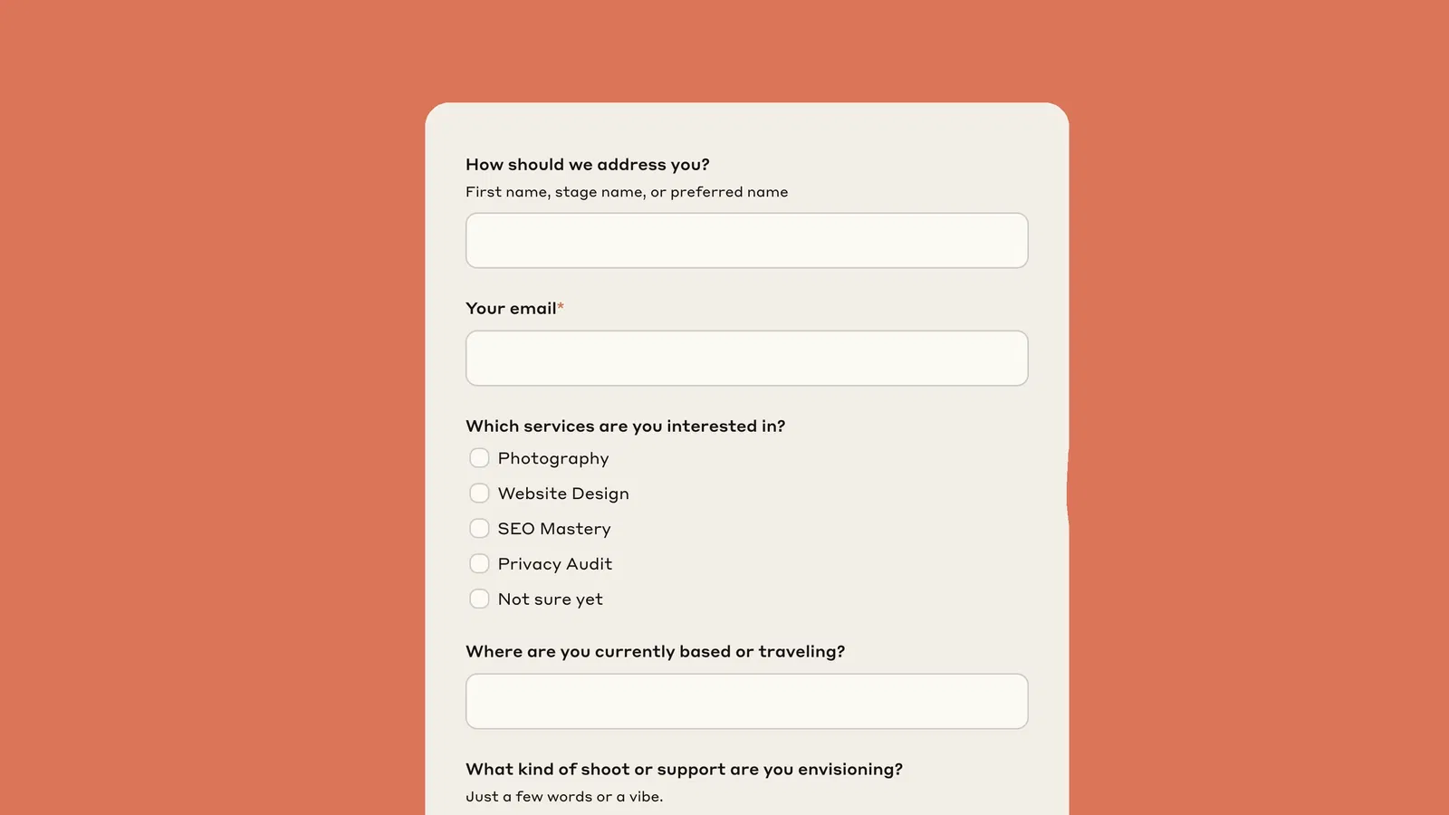 Mirelle custom booking form